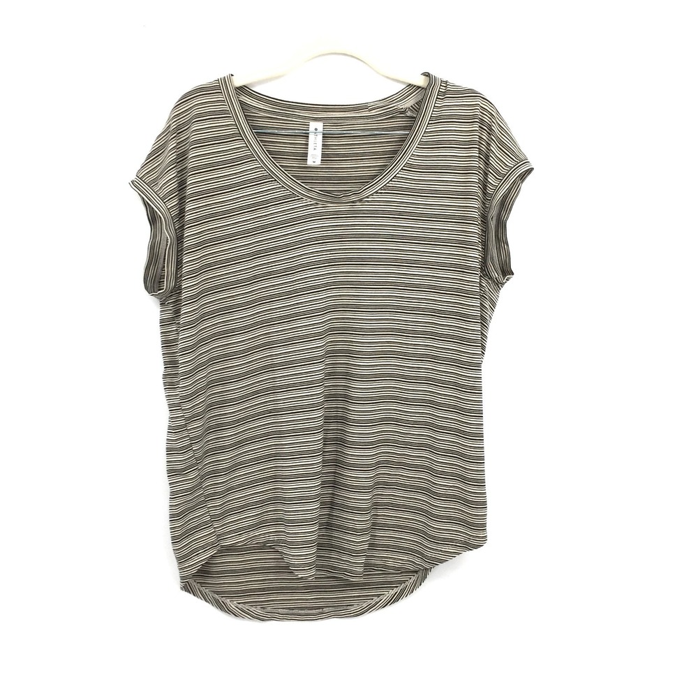 Athleta cloudlight beige & Black Striped short sleeve top oversized athletic M